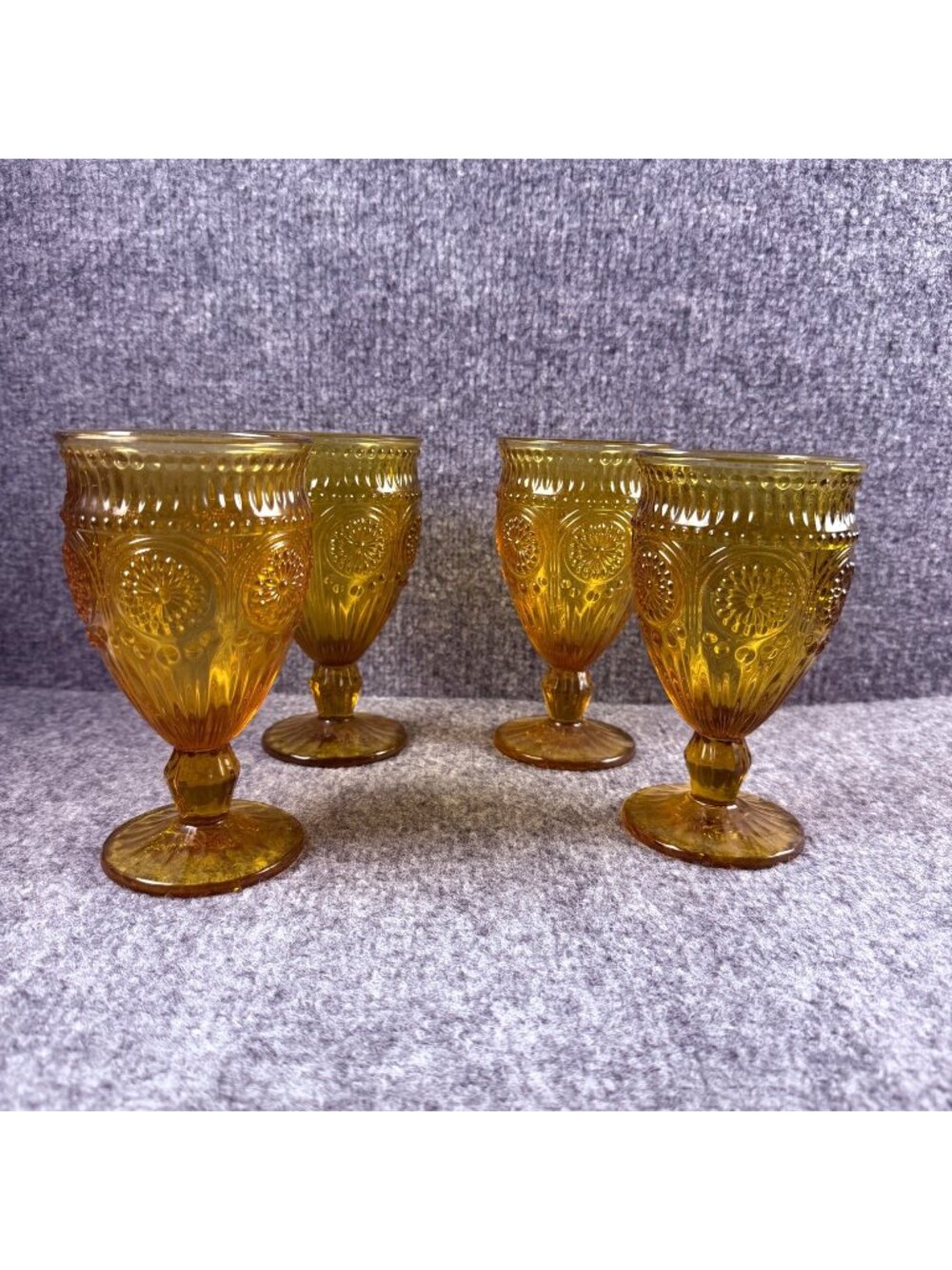 Vintage Style Pioneer Woman Adeline Embossed Amber Goblets 12oz - Set of 4